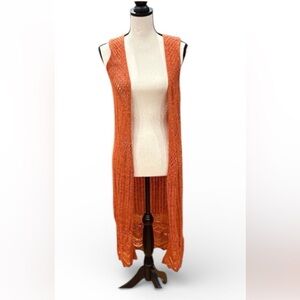 Freshman Orange Open-Front Cardigan Duster Vest